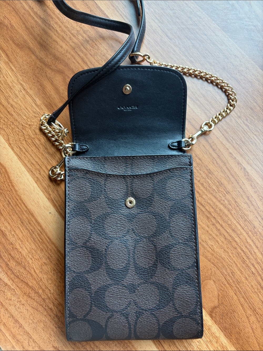 Coach Brown Signature Crossbody Phone Pouch with Gold Chain - Picture 9 of 12